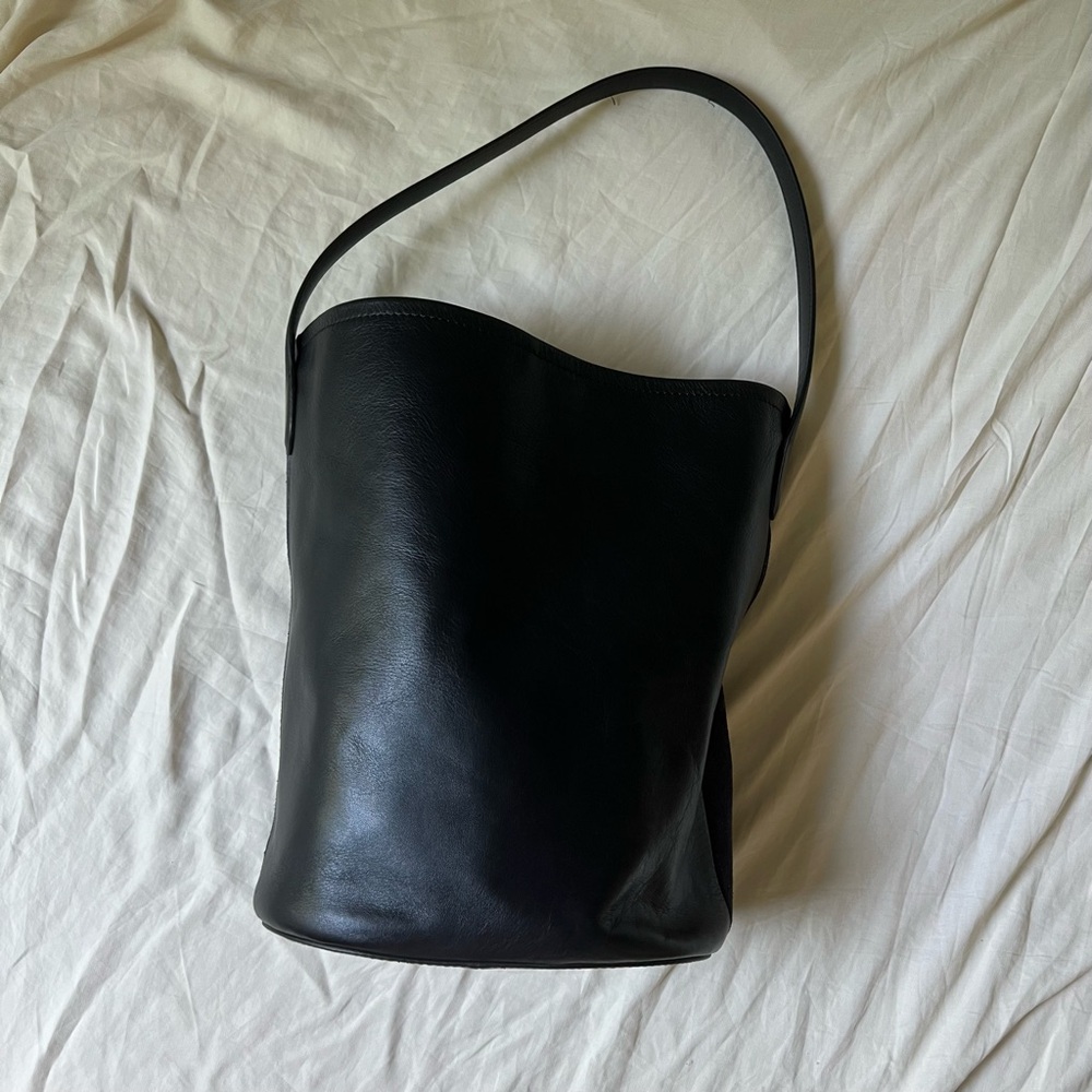 J Crew Berkeley Bucket Bag in Black Leather / Navy Suede